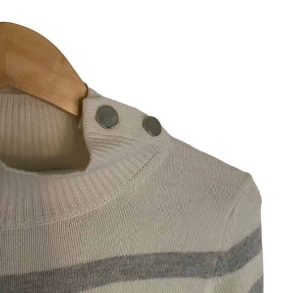 Magaschoni White & Grey Striped Wool Blend Button Mock Neck Sweater XSma… - Picture 4 of 4